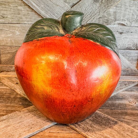 Large Vintage Ceramic Chalkware Red Apple Statue, Handpainted-Realistic- 8.5”H - Picture 3 of 9